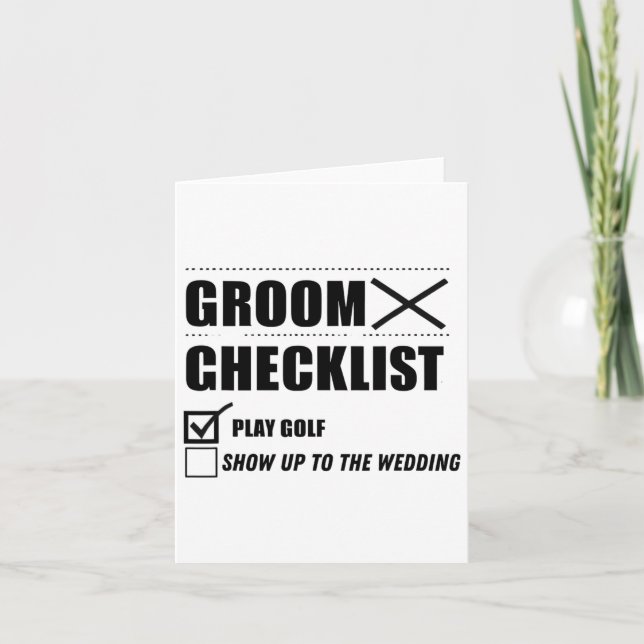 Tarjeta Boda de golf de Groom Checklist - Gracioso soltero (Anverso)