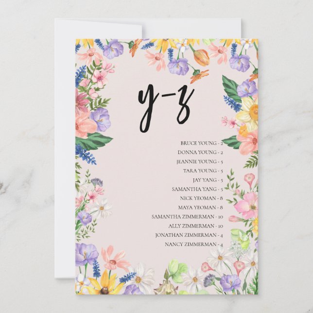 Tarjeta Boda de gráfico de asientos de alfabeto si (Anverso)