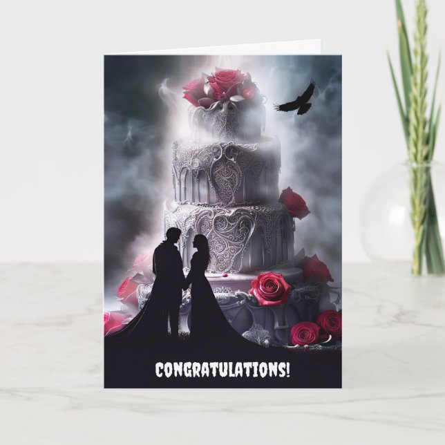 Tarjeta Boda de Halloween con pastel gótico y Boda (Anverso)