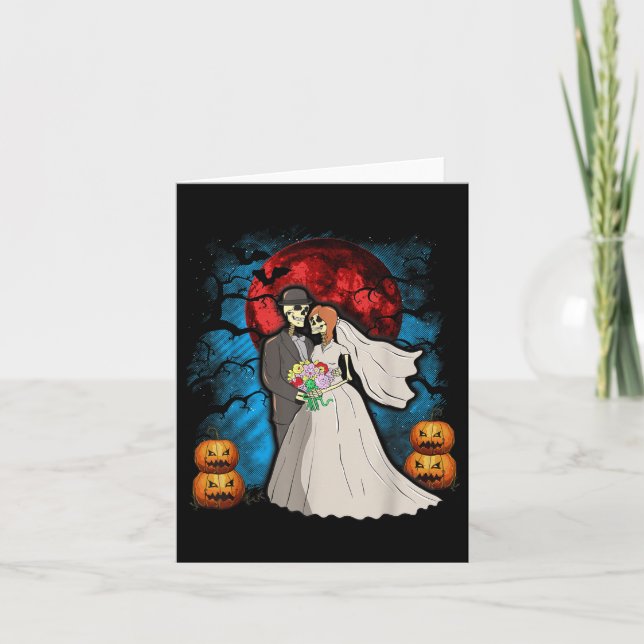 Tarjeta Boda de Halloween regalo Skeleton Couple Bride Gro (Anverso)