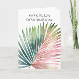 Tarjeta Boda de hoja verde rosada tropical