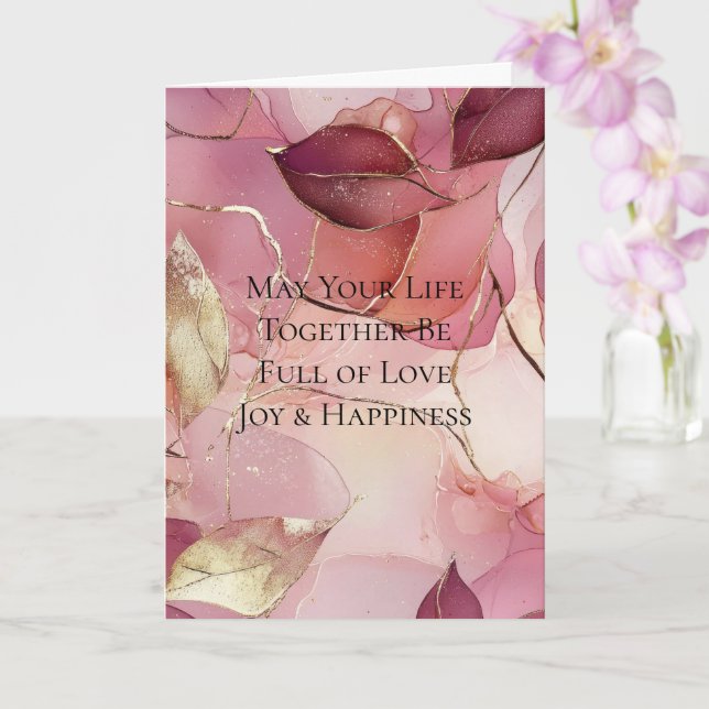 Tarjeta Boda de hojas doradas rosa bermellón (Orquídea)