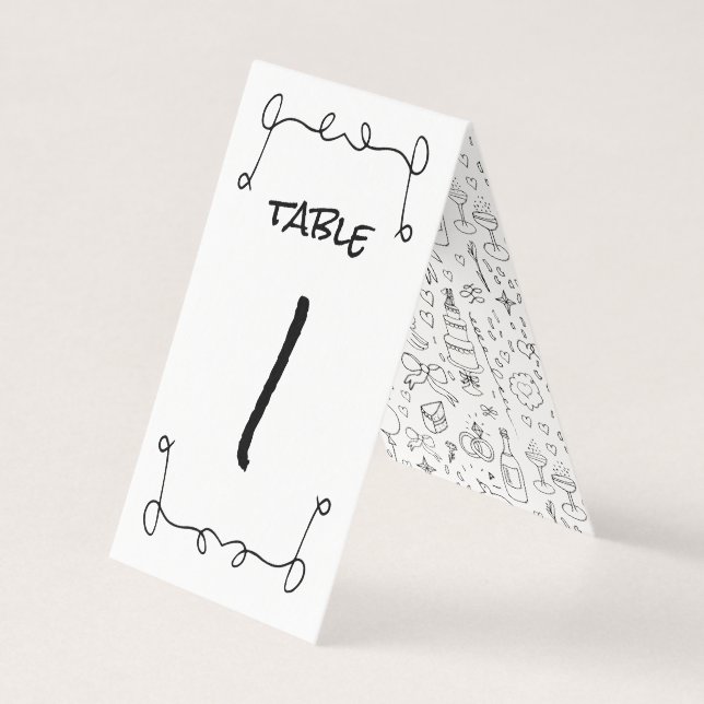 Tarjeta Boda de Ilustraciones Doodle en blanco y negro (Anverso)