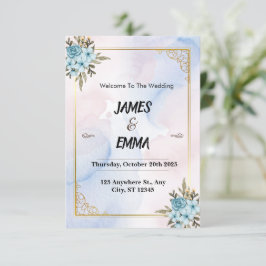 Tarjeta Boda de invitación azul estética