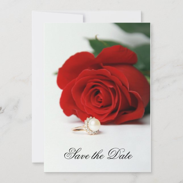 Tarjeta boda de invitación, rosa roja, guardar la  (Anverso)