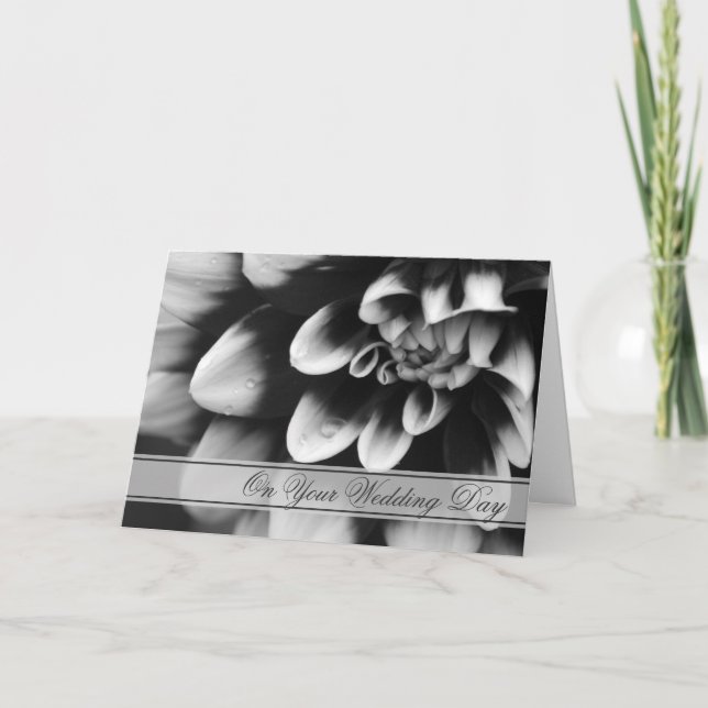 Tarjeta Boda de la familia mezclada Dahlia en blanco y neg (Anverso)