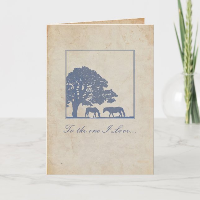 Tarjeta Boda de la granja de caballos Blue and Ivory Vinta (Anverso)