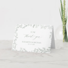 Tarjeta Boda de la hoja verde de monograma Gracias