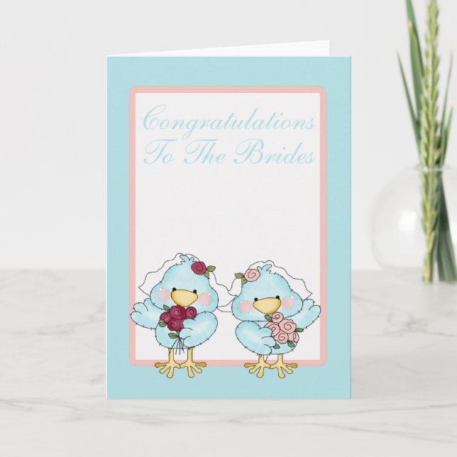 Tarjeta Boda de las novias con aves azules (Anverso)