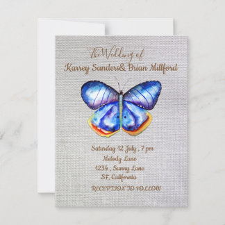 Tarjeta Boda de lienzo de mariposa azul