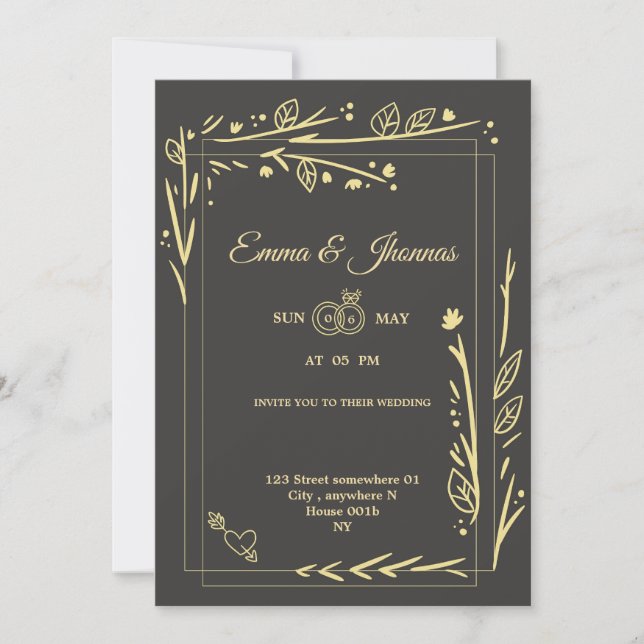 Tarjeta Boda de marco floral dorado romántico Pare (Anverso)