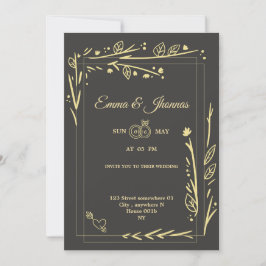 Tarjeta Boda de marco floral dorado romántico Pare