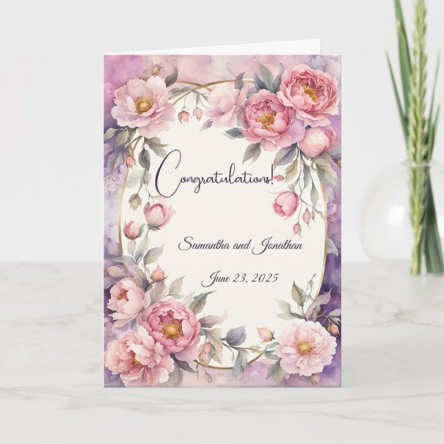 Tarjeta Boda de marco ovalado rosado del Peony de moda (Anverso)