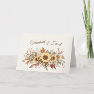 Tarjeta Boda de Otoño Cuerna de Ciervo y Girasoles