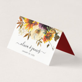 Tarjeta Boda de otoño de color burdeos de girasol rústico