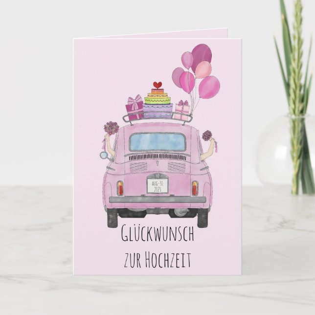 Tarjeta Boda de pareja de lesbianas alemanas Día Fiat 500 (Anverso)