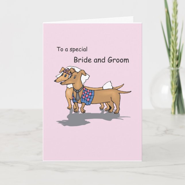 Tarjeta Boda de perros Daschund Felicitaciones Rosa (Anverso)