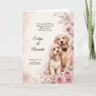 Tarjeta Boda de perros lindos acuarela floral rosa pálido