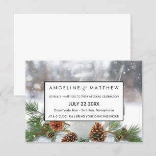 Tarjeta Boda de Pinecone y Snowflakes