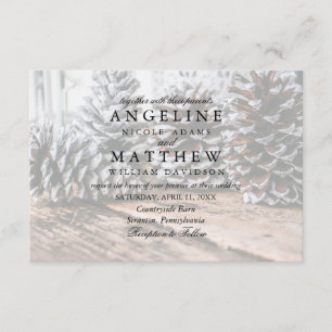 Tarjeta Boda de Pinecone y Snowflakes