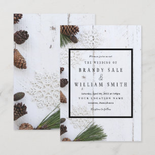 Tarjeta Boda de Pinecone y Snowflakes