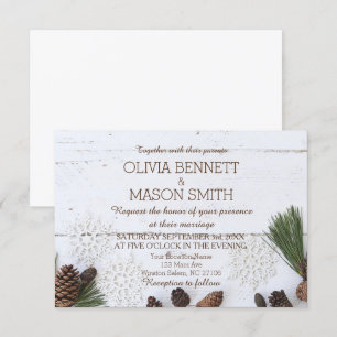 Tarjeta Boda de Pinecone y Snowflakes