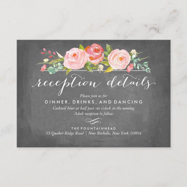 Tarjeta Boda de recepción floral de jardín Rosa (Anverso)