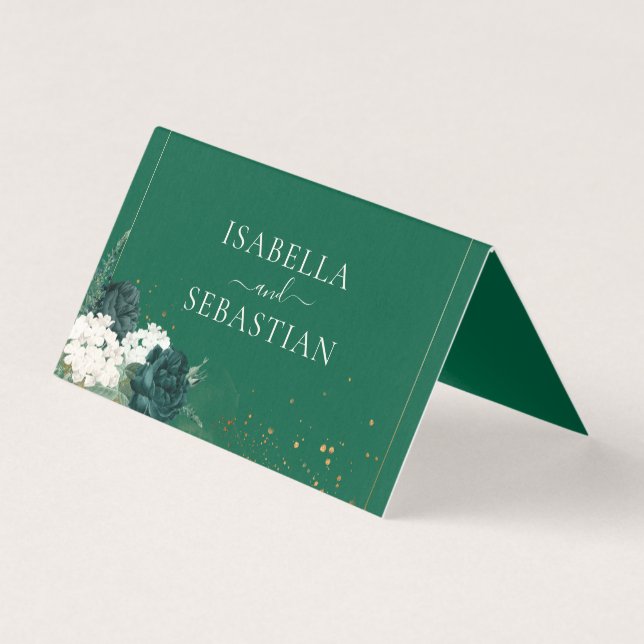 Tarjeta Boda de Rosa Verde Esmeralda con Código QR Moderno (Reverso)