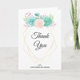 Tarjeta Boda de Suculentos Modernos Rosa y Verde Gracias