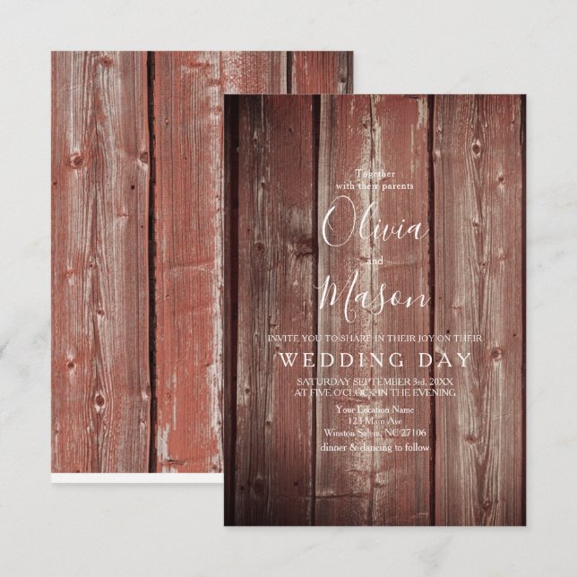 Tarjeta Boda de textura Rustic Barn Door (Anverso / Reverso)