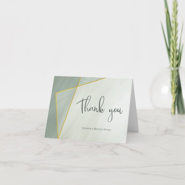 Tarjeta boda de tipografía geométrica de jade gris (Anverso)