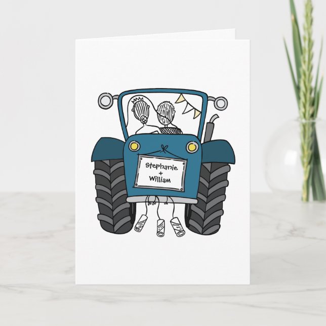 Tarjeta Boda de Tractor Azul Personalizado (Anverso)