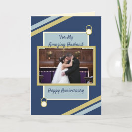Tarjeta Boda del esposo Aniversario foto de oro azul