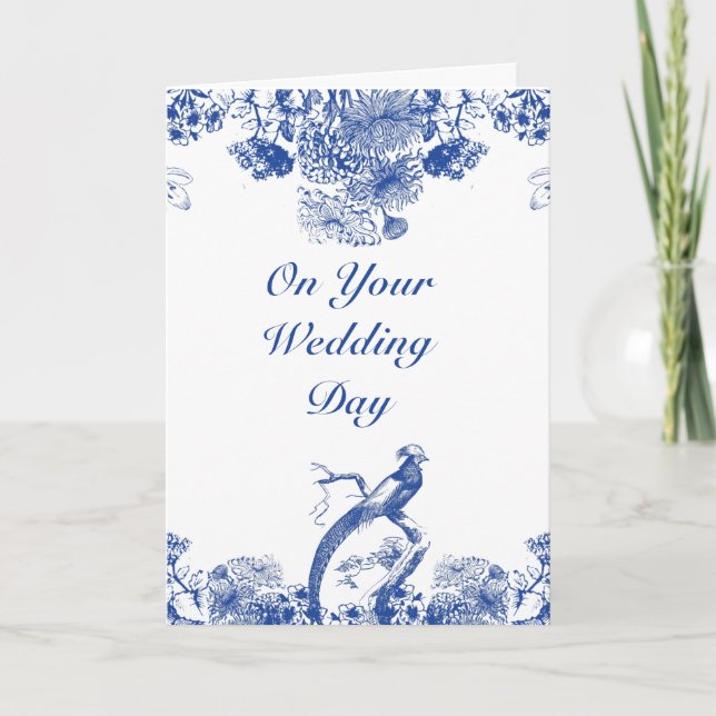 Tarjeta Boda del patrón de China floral azul y blanco (Anverso)