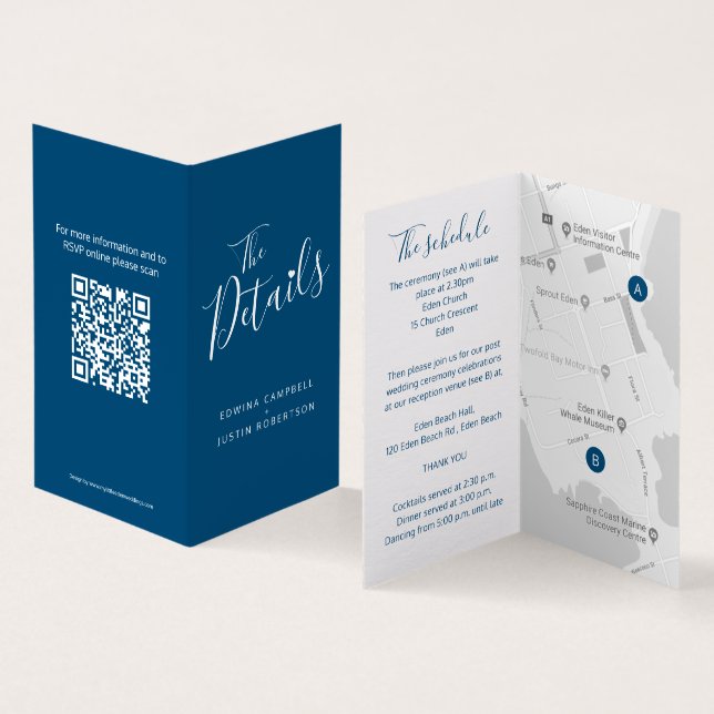 Tarjeta Boda detalles de invitado mapa de programación cód (Interior y exterior)