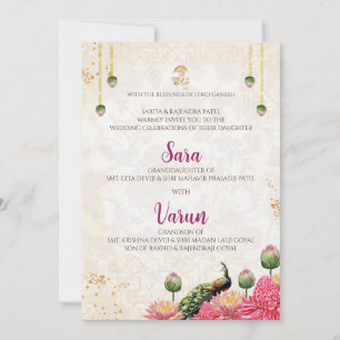 Tarjeta Boda Digital Peacock Tarjeta boda india