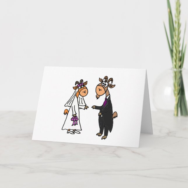 Tarjeta Boda divertida de la cabra de novia y del novio (Anverso)
