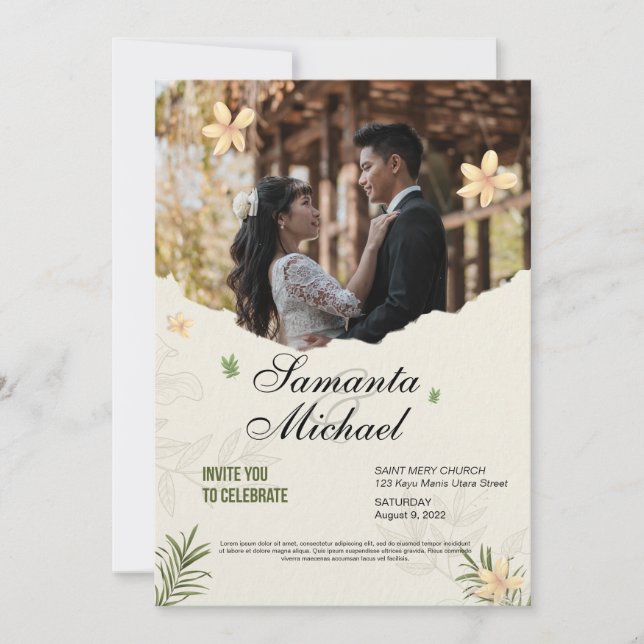 tarjeta boda elegante con imagen (Anverso)