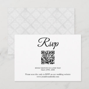 Tarjeta Boda elegante de código Damask RSVP QR