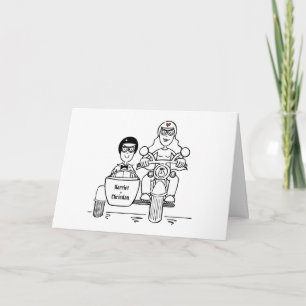 Tarjeta Boda en moto y sidecar