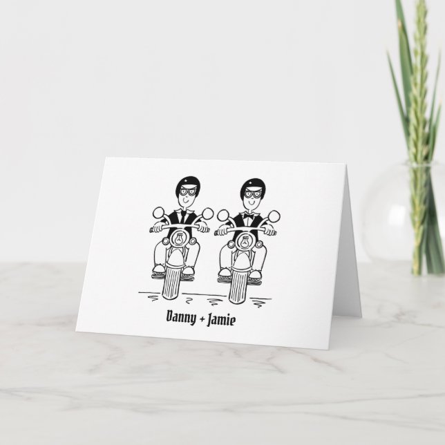 Tarjeta Boda en motocicleta de dos novios (Anverso)