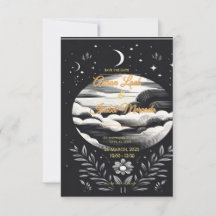 Tarjeta boda estrellas de luna blanca y negra