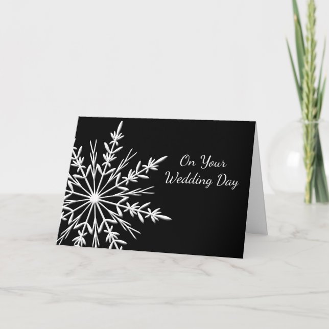 Tarjeta Boda familiar con mezcla de copos de nieve en blan (Anverso)