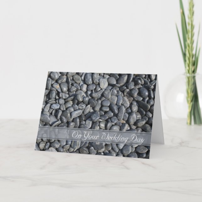 Tarjeta Boda familiar con mezcla de guijarros negros lisos (Anverso)