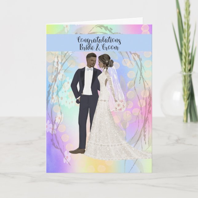 Tarjeta Boda felicita a la pareja negra (Anverso)