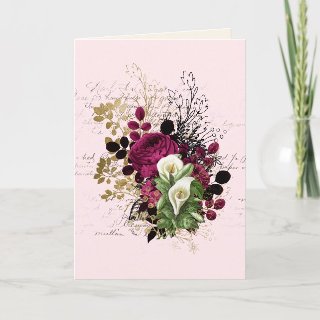 Tarjeta Boda Felicitaciones Añadir nombres Rosa Ephemera (Anverso)