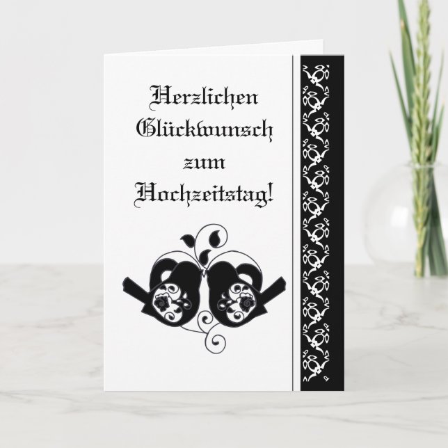 Tarjeta Boda felicitaciones Floral Hearts Birds German (Anverso)