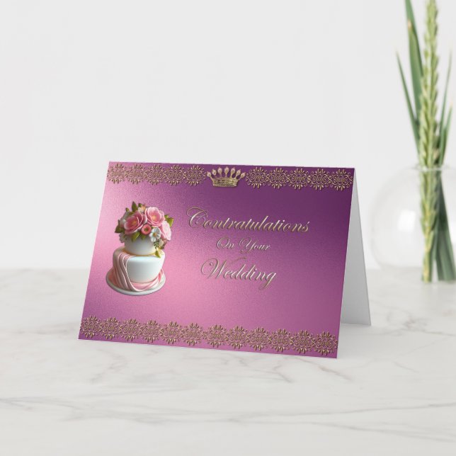 Tarjeta Boda Felicitaciones Royal Purple Gold Trim (Anverso)