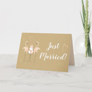 Tarjeta Boda Flamingo recién casado melocotón de texto
