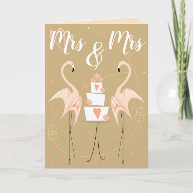 Tarjeta Boda Flamingo Sra. y Sra. Text (Anverso)